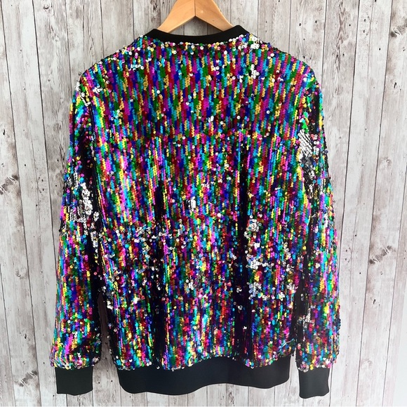 Cresay Women’s Multi-Colored Sequin Bomber Jacket Size Large - Picture 2 of 3